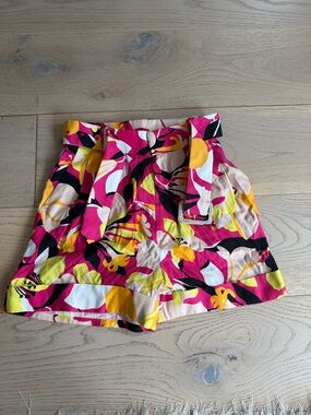 Ted Baker Pink Floral Belted Skort with Yellow & Black Accents Size 0